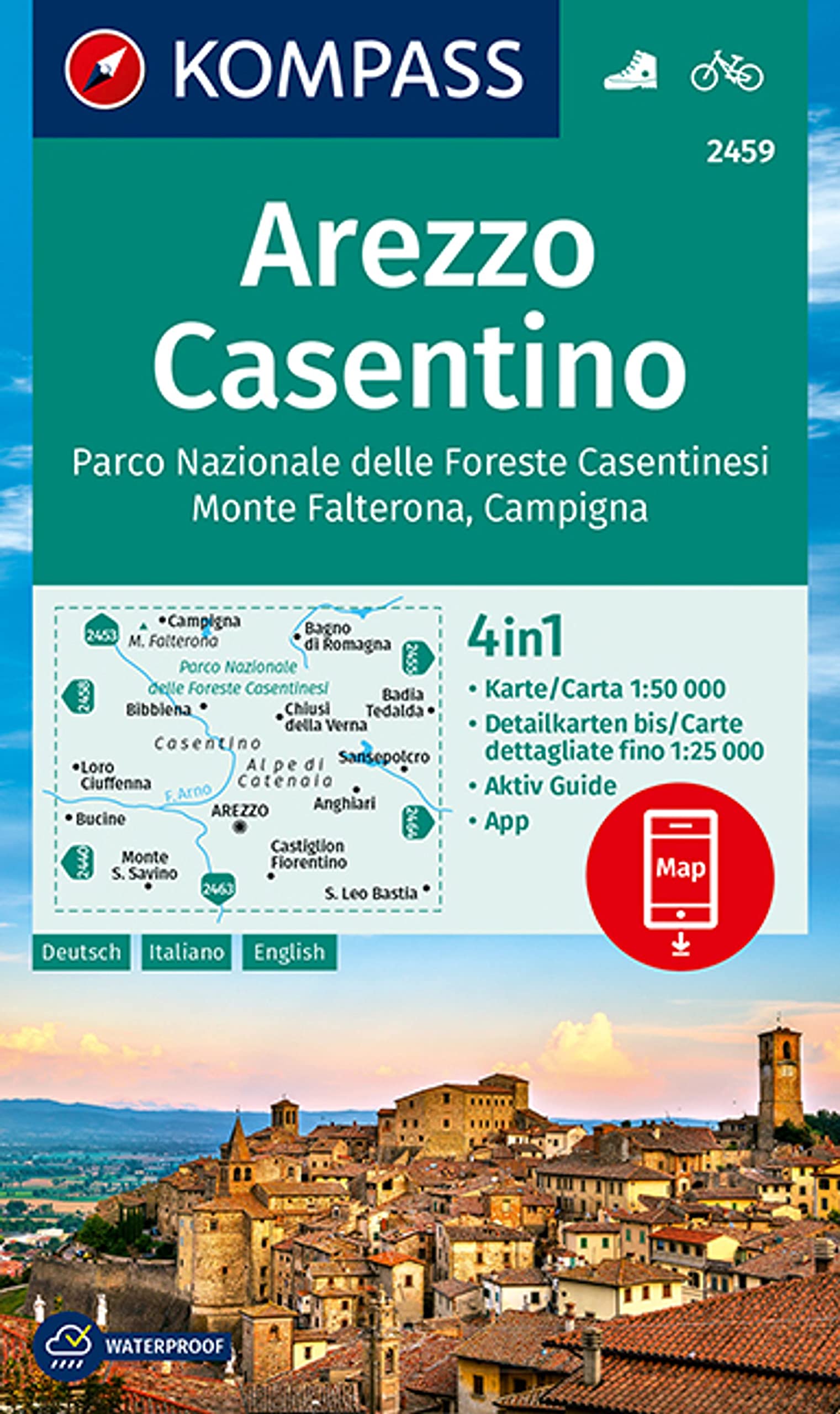 KOMPASS Wanderkarte 2459 Arezzo, Casentino, Parco Nazionale delle Foreste Casentinesi, Monte Falterona, Campigna 1:50.000 book