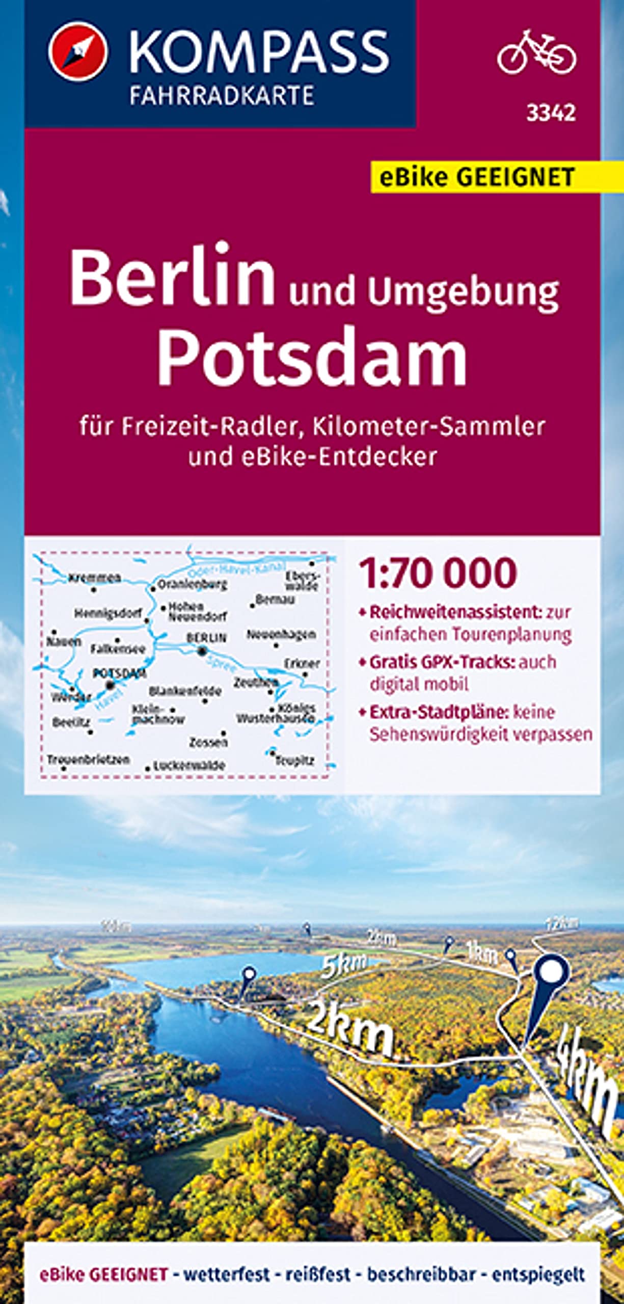 KOMPASS Fahrradkarte 3342 Berlin und Umgebung, Potsdam 1:70.000: reiß- und wetterfest mit Extra Stadtplänen Leisure, Home & Garden