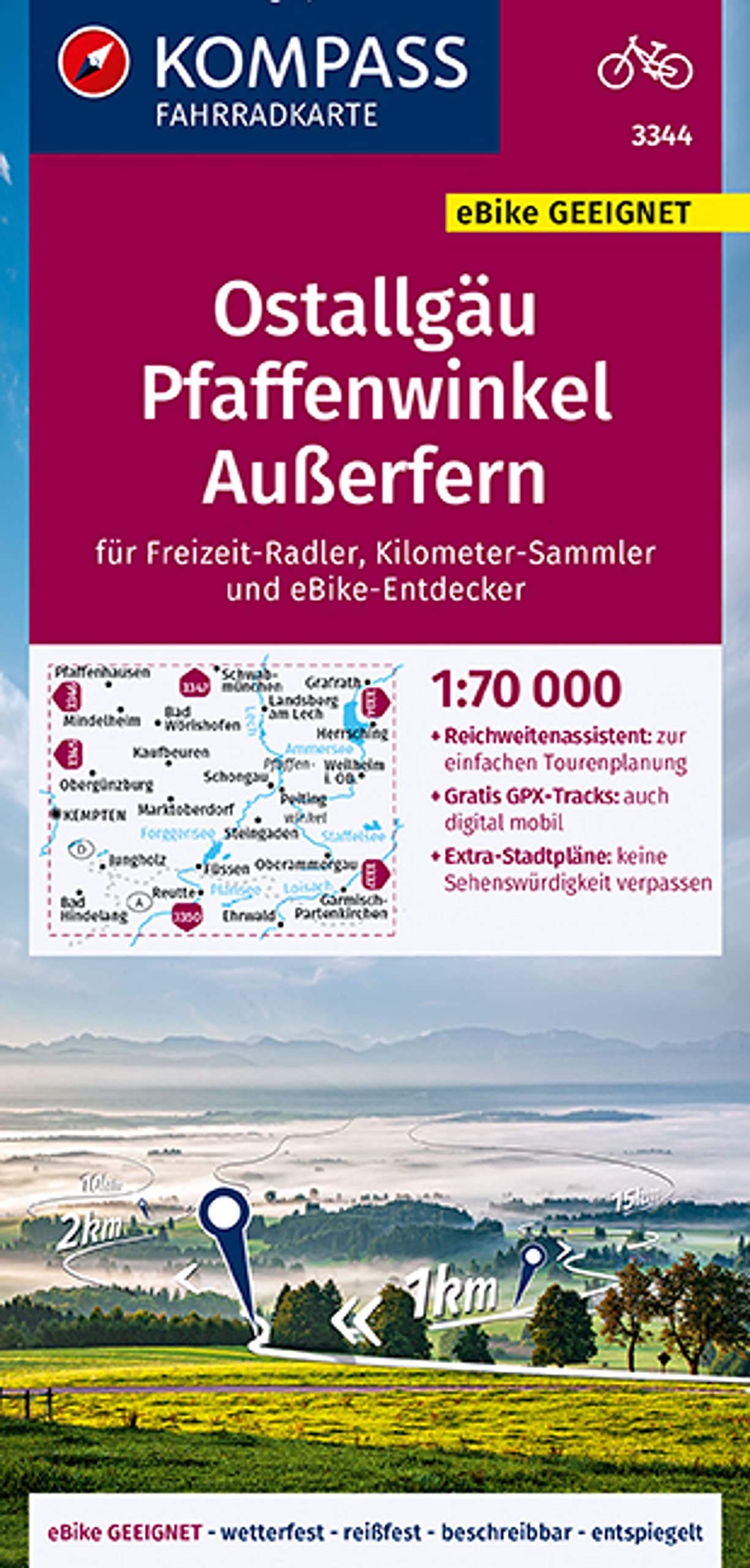 KOMPASS Fahrradkarte 3344 Ostallgäu, Pfaffenwinkel, Außerfern 1:70.000 Leisure, Home & Garden