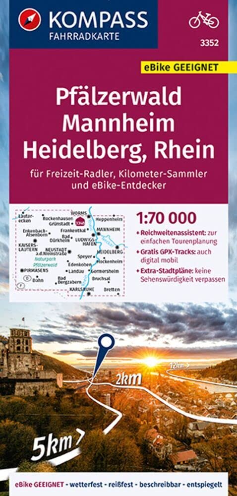 KOMPASS Fahrradkarte 3352 Pfälzerwald, Mannheim, Heidelberg, Rhein 1:70.000: reiß- und wetterfest mit Extra Stadtplänen Leisure, Home & Garden