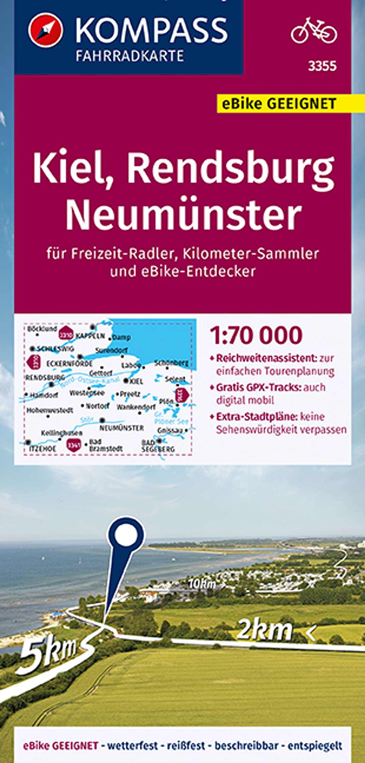 KOMPASS Fahrradkarte 3355 Kiel, Rendsburg, Neumünster 1:70.000 Leisure, Home & Garden