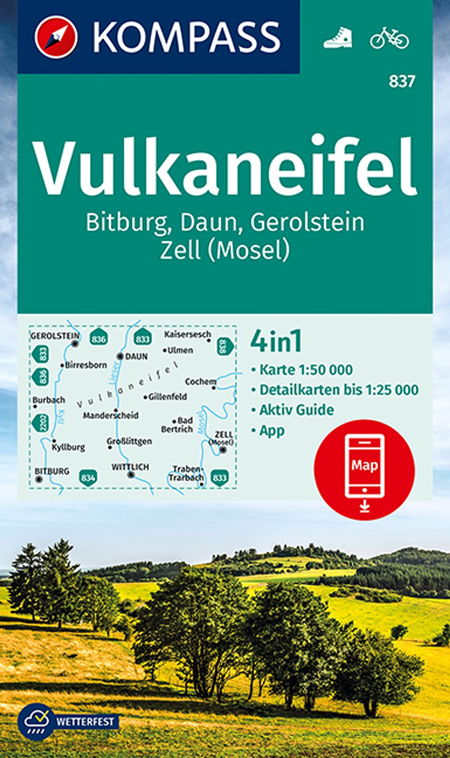 KOMPASS Wanderkarte 837 Vulkaneifel, Bitburg, Daun, Gerolstein, Zell (Mosel) 1:50.000: 4in1 Wanderkarte mit Aktiv Guide und Detailkarten inklusive ... Verwendung in der KOMPASS-App. Fahrradfahren. Leisure, Home & Garden