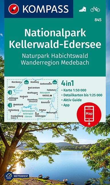 KOMPASS Wanderkarte Nationalpark Kellerwald-Edersee, Naturpark Habichtswald, Wanderregion Medebach Leisure, Home & Garden