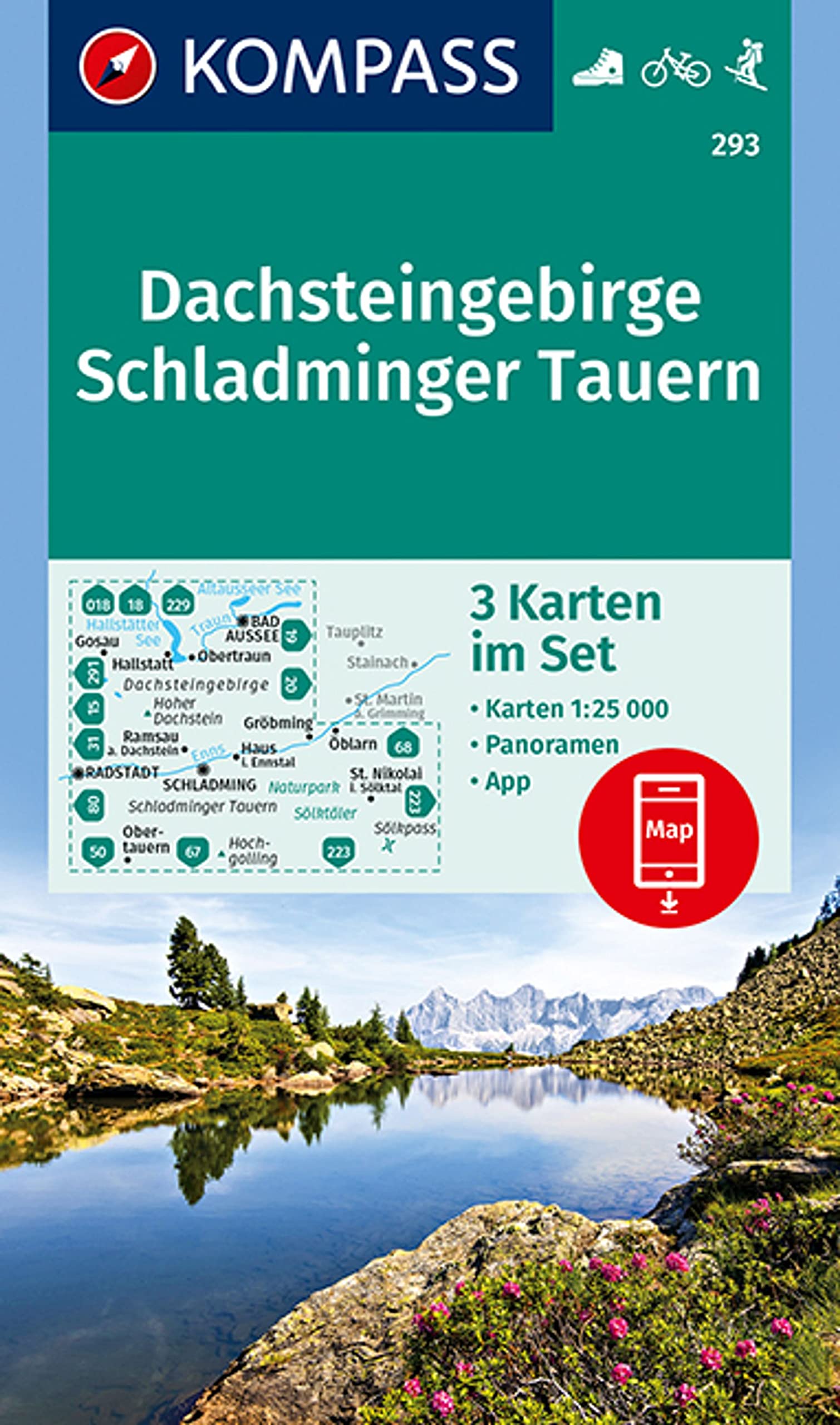 KOMPASS Wanderkarten-Set 293 Dachsteingebirge, Schladminger Tauern (3 Karten) 1:25.000: mit Panoramen, inklusive Karte zur offline Verwendung in der KOMPASS-App. Fahrradfahren. Skitouren. Leisure, Home & Garden