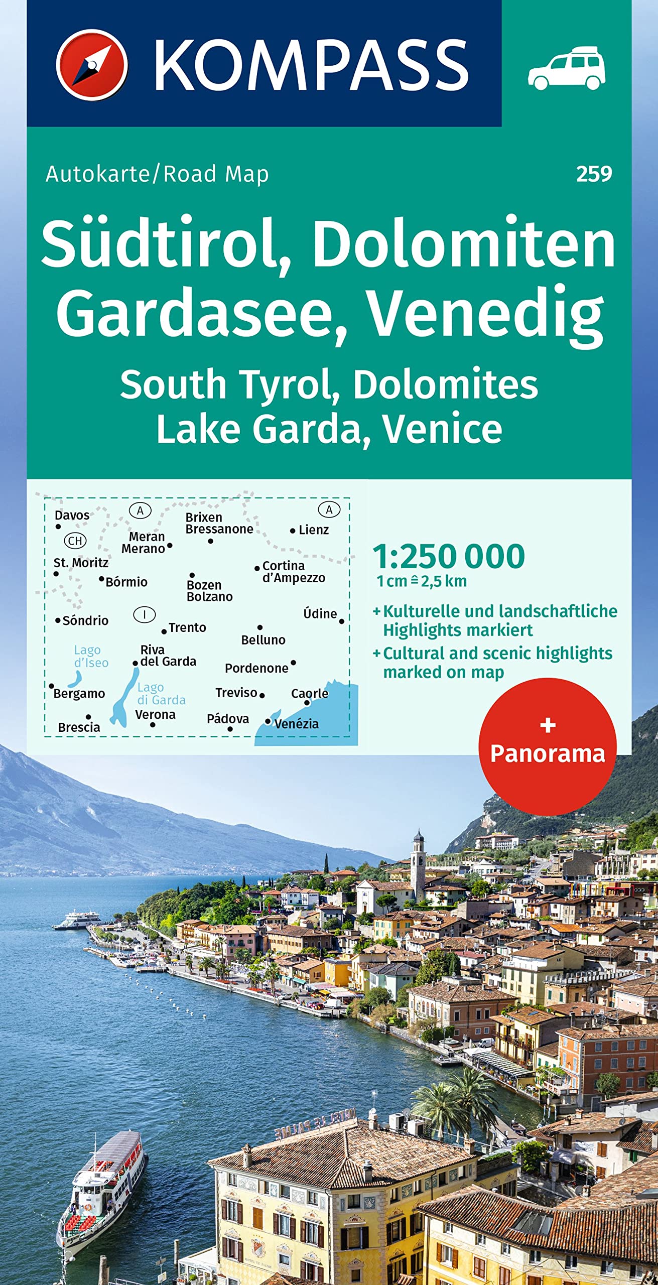 KOMPASS Autokarte Südtirol, Dolomiten, Gardasee, Venedig 1:250.000: mit Panorama Leisure, Home & Garden