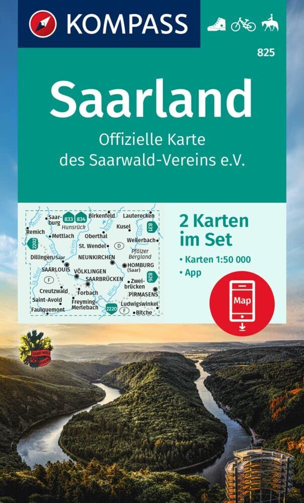 KOMPASS Wanderkarten-Set 825 Saarland, Offizielle Karte des Saarwald-Vereins e.V. (2 Karten) 1:50.000: inklusive Karte zur offline Verwendung in der KOMPASS-App. Fahrradfahren. Reiten. Leisure, Home & Garden