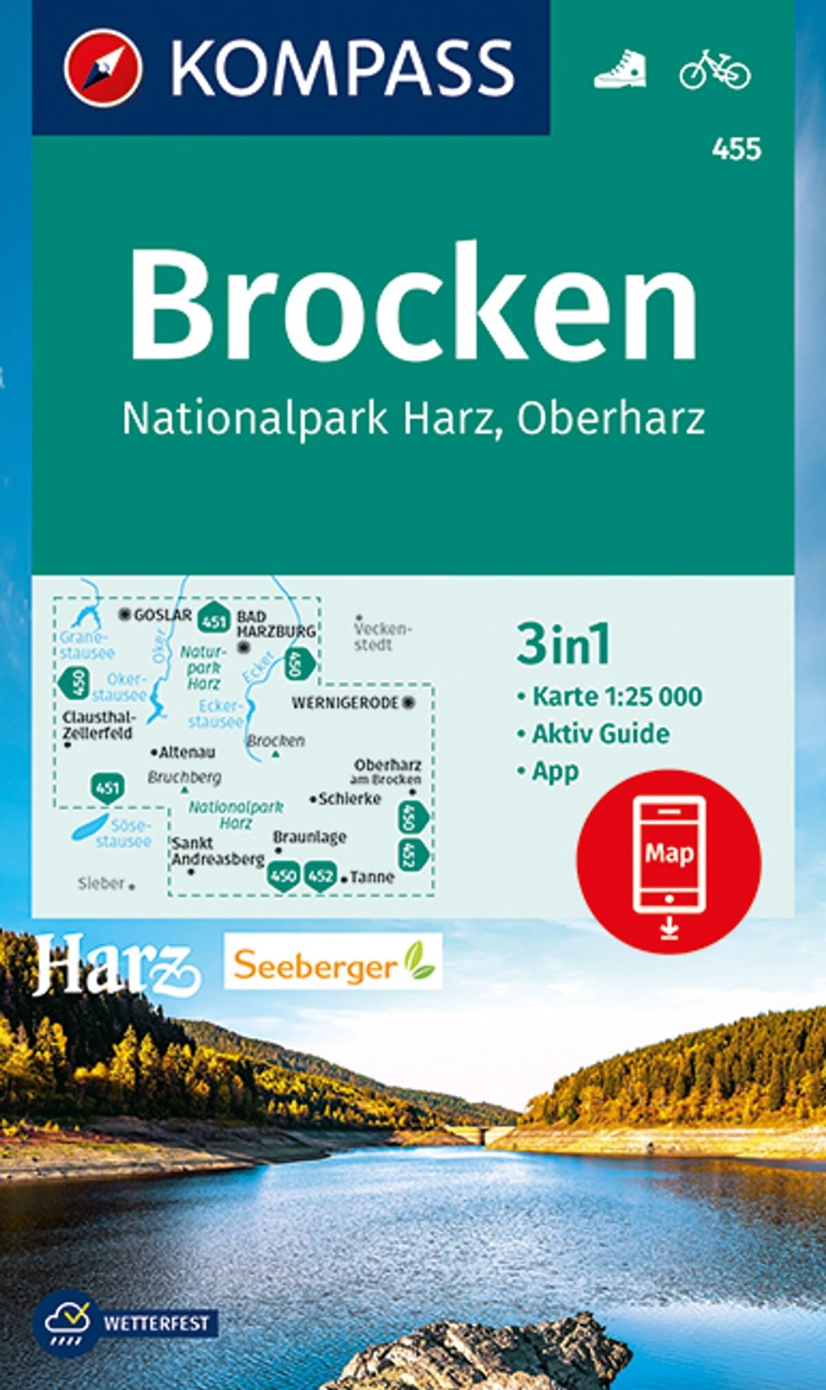 KOMPASS Wanderkarte 455 Brocken, Nationalpark Harz, Oberharz 1:25.000 book