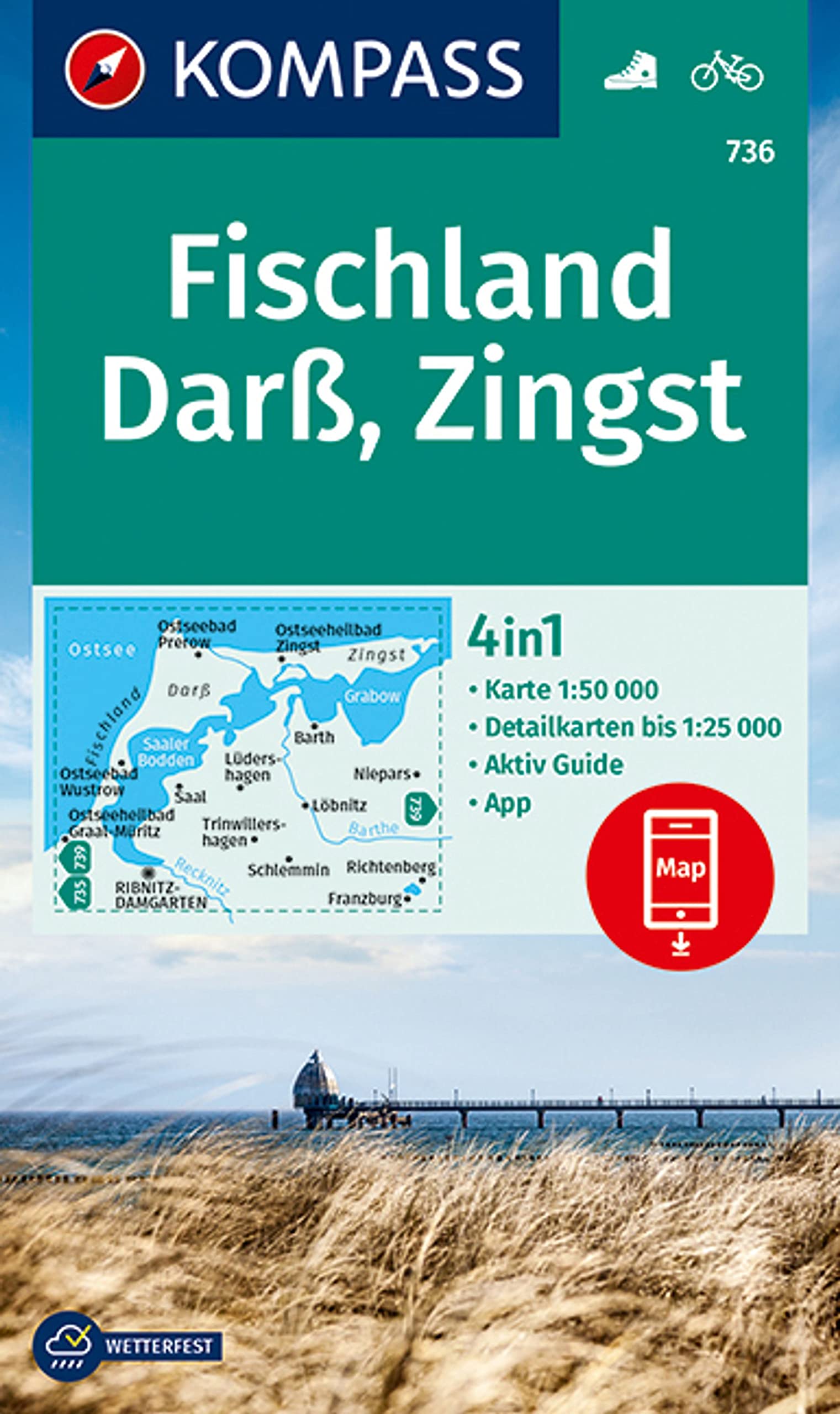 KOMPASS Wanderkarte 736 Fischland, Darß, Zingst 1:50.000 Leisure, Home & Garden