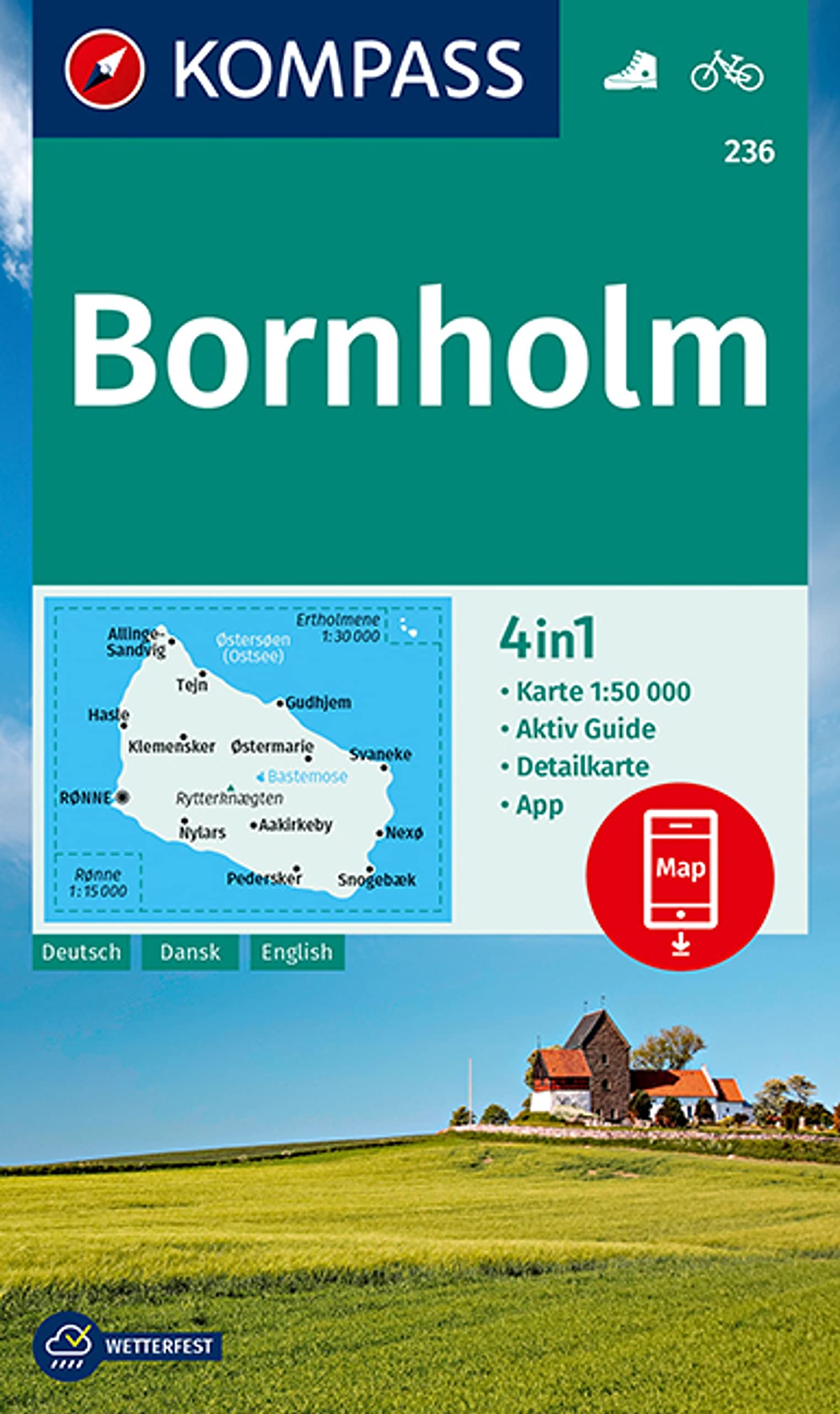 KOMPASS Wanderkarte 236 Bornholm 1:50.000: 4in1 Wanderkarte mit Aktiv Guide und Stadtplan inklusive Karte zur offline Verwendung in der KOMPASS-App. Fahrradfahren. Leisure, Home & Garden