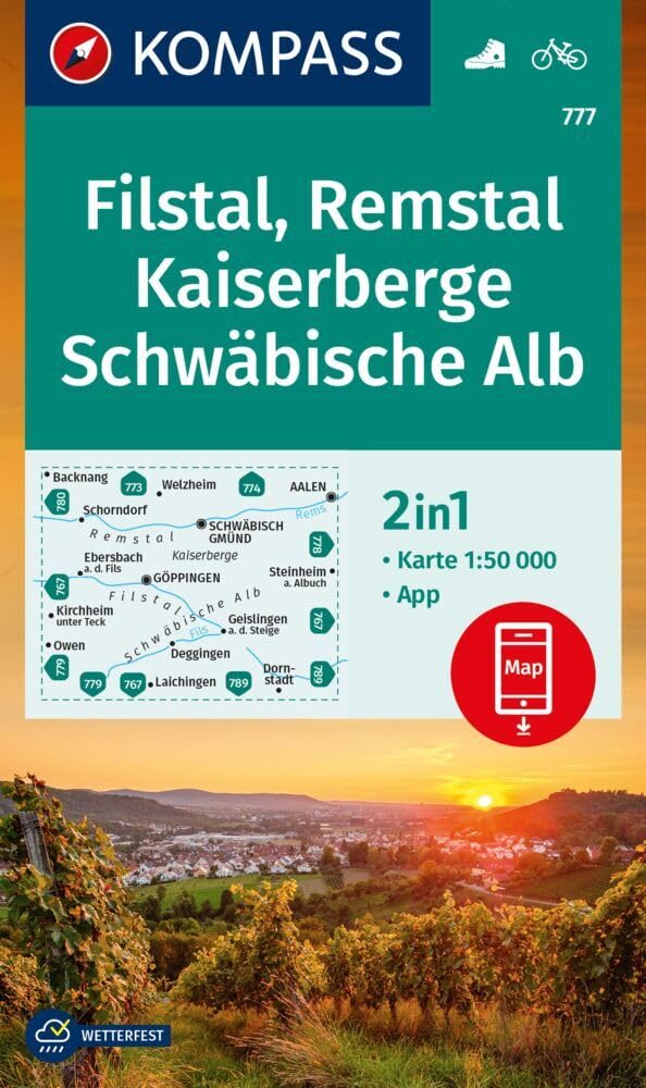 KOMPASS Wanderkarte 777 Filstal, Remstal, Kaiserberge, Schwäbische Alb 1:50.000: 2in 1 Wanderkarte mit Aktiv Guide, App, Radwegen Maps & Plans