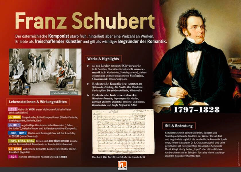 Poster Sekundarstufe: Franz Schubert (Instrumenten-Poster: Instrumentenkunde im Großformat) Arts & Music