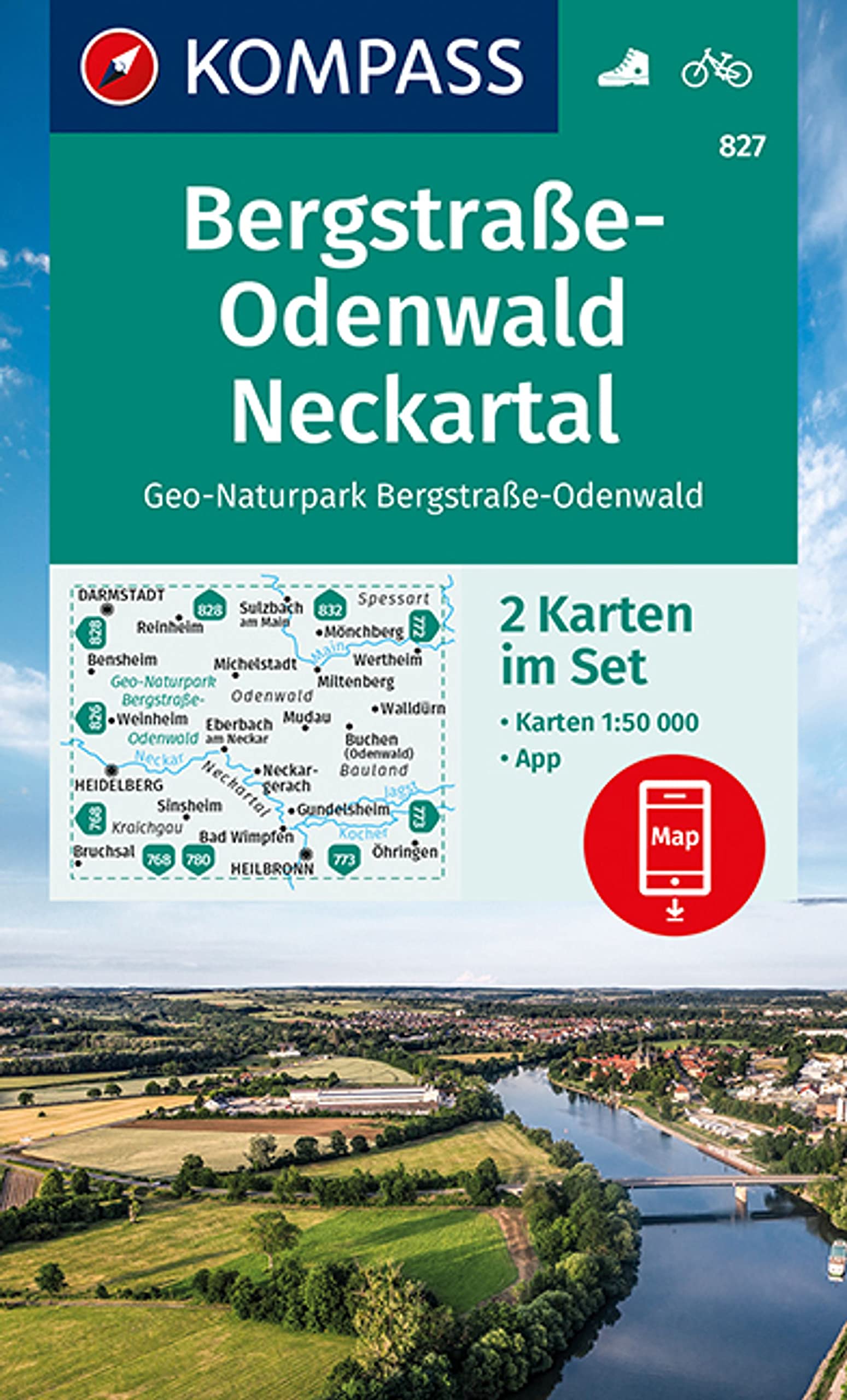KOMPASS Wanderkarten-Set 827 Bergstraße-Odenwald, Neckartal, Geo-Naturpark Bergstraße-Odenwald (2 Karten) 1:50.000: inklusive Karte zur offline Verwendung in der KOMPASS-App. Fahrradfahren. Leisure, Home & Garden
