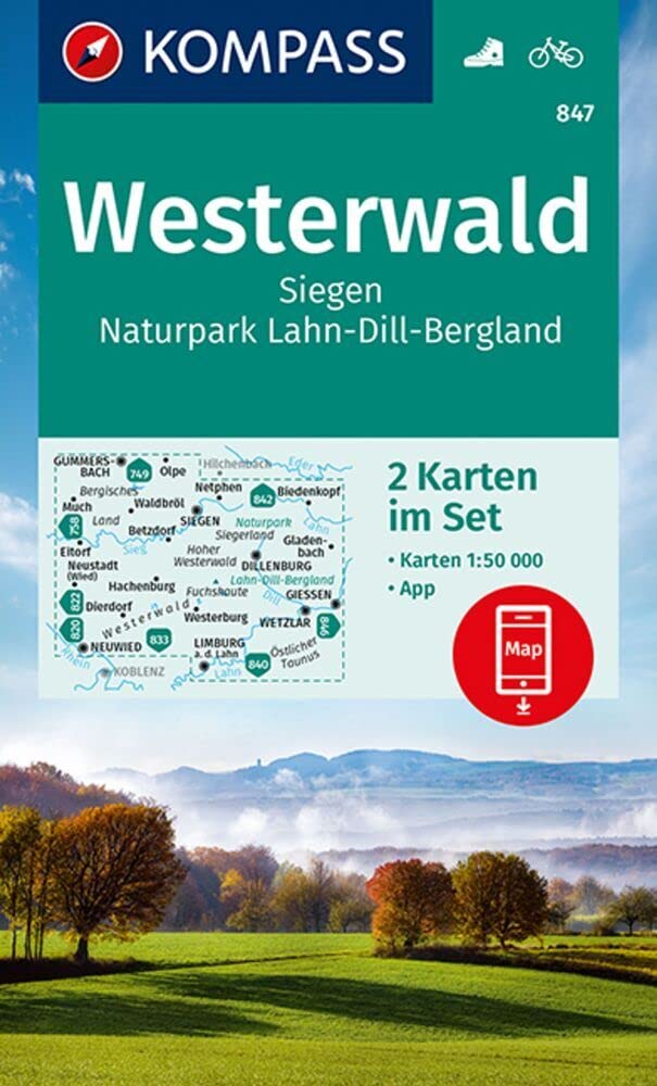 KOMPASS Wanderkarten-Set 847 Westerwald, Siegen, Naturpark Lahn-Dill-Bergland (2 Karten) 1:50.000: inklusive Karte zur offline Verwendung in der KOMPASS-App. Fahrradfahren. Leisure, Home & Garden