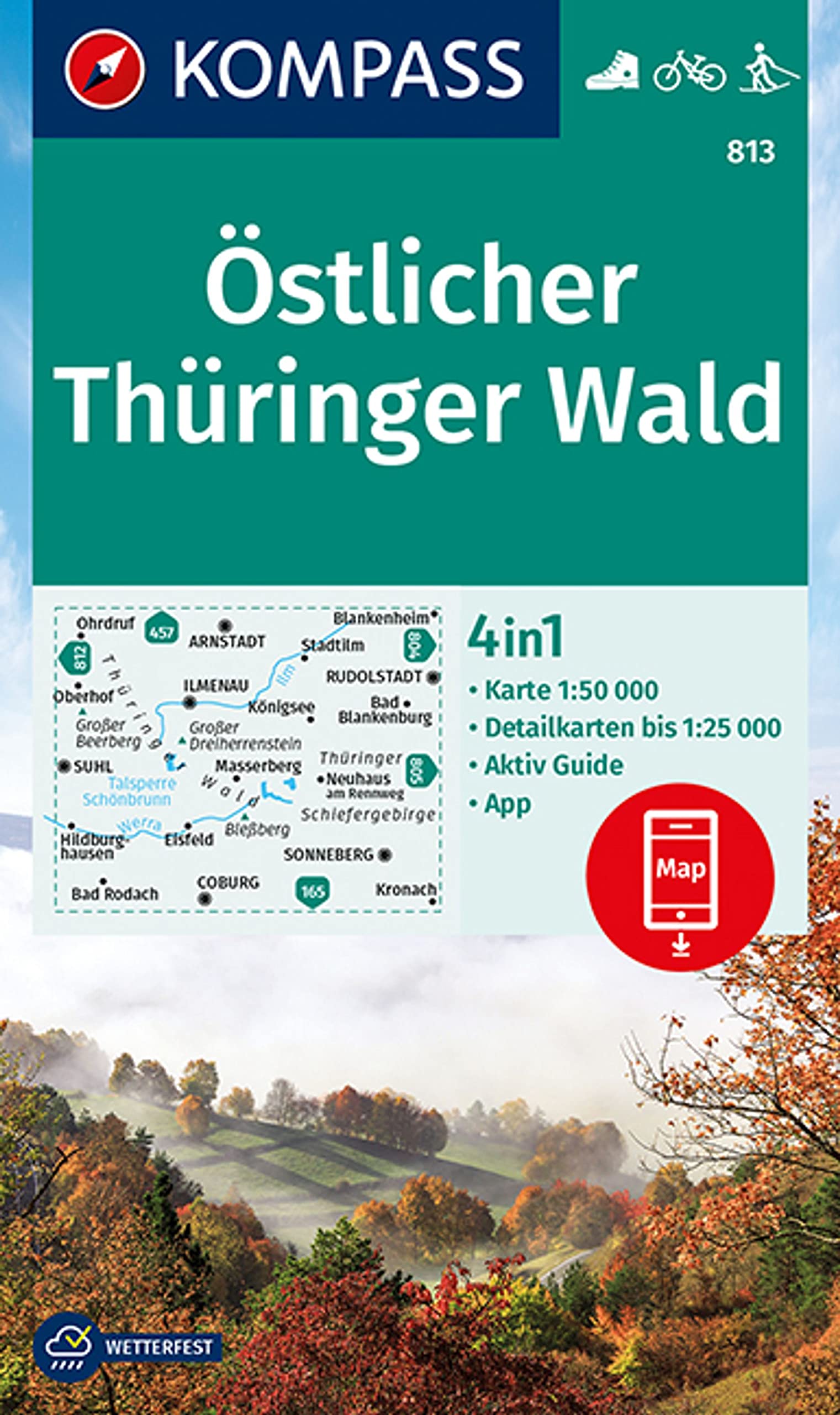 KOMPASS Wanderkarte 813 Östlicher Thüringer Wald 1:50.000: 4in1 Wanderkarte, mit Aktiv Guide und Detailkarten inklusive Karte zur offline Verwendung in der KOMPASS-App. Fahrradfahren. Langlaufen. Leisure, Home & Garden