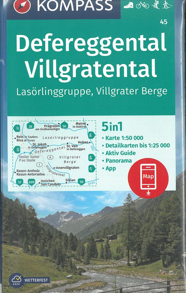 KOMPASS Wanderkarte 45 Defereggental, Villgratental, Lasörlinggruppe, Villgrater Berge Leisure, Home & Garden