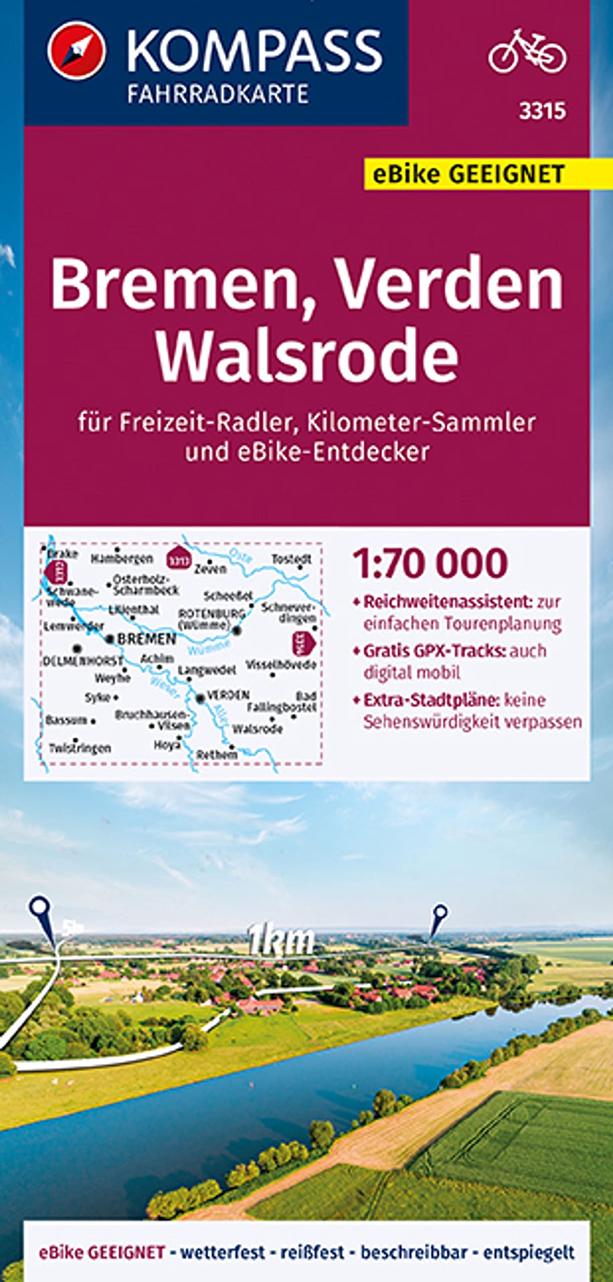 KOMPASS Fahrradkarte 3315 Bremen, Verden, Walsrode 1:70.000 Leisure, Home & Garden