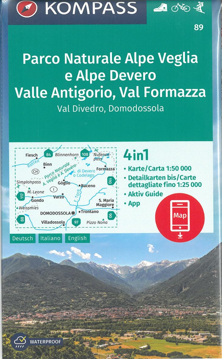 KOMPASS Wanderkarte 89 Parco Naturale Alpe Veglia e Alpe Devero, Valle Antigorio, Val Formazza, Val Divedro, Domodossola 1:50.000: 4in1 Wanderkarte ... in der KOMPASS-App. Fahrradfahren. Skitouren. Leisure, Home & Garden