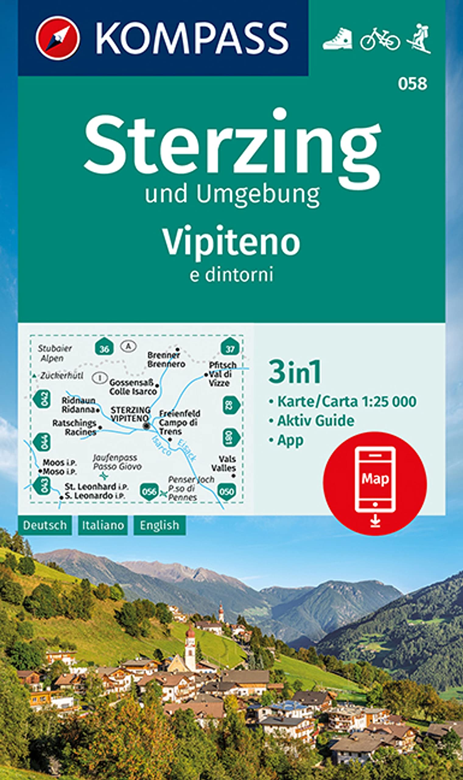 KOMPASS Wanderkarte 058 Sterzing und Umgebung, Vipteno e dintorni 1:25.000: 3in1 Wanderkarte mit Aktiv Guide inklusive Karte zur offline Verwendung in der KOMPASS-App. Fahrradfahren. Skitouren. Leisure, Home & Garden