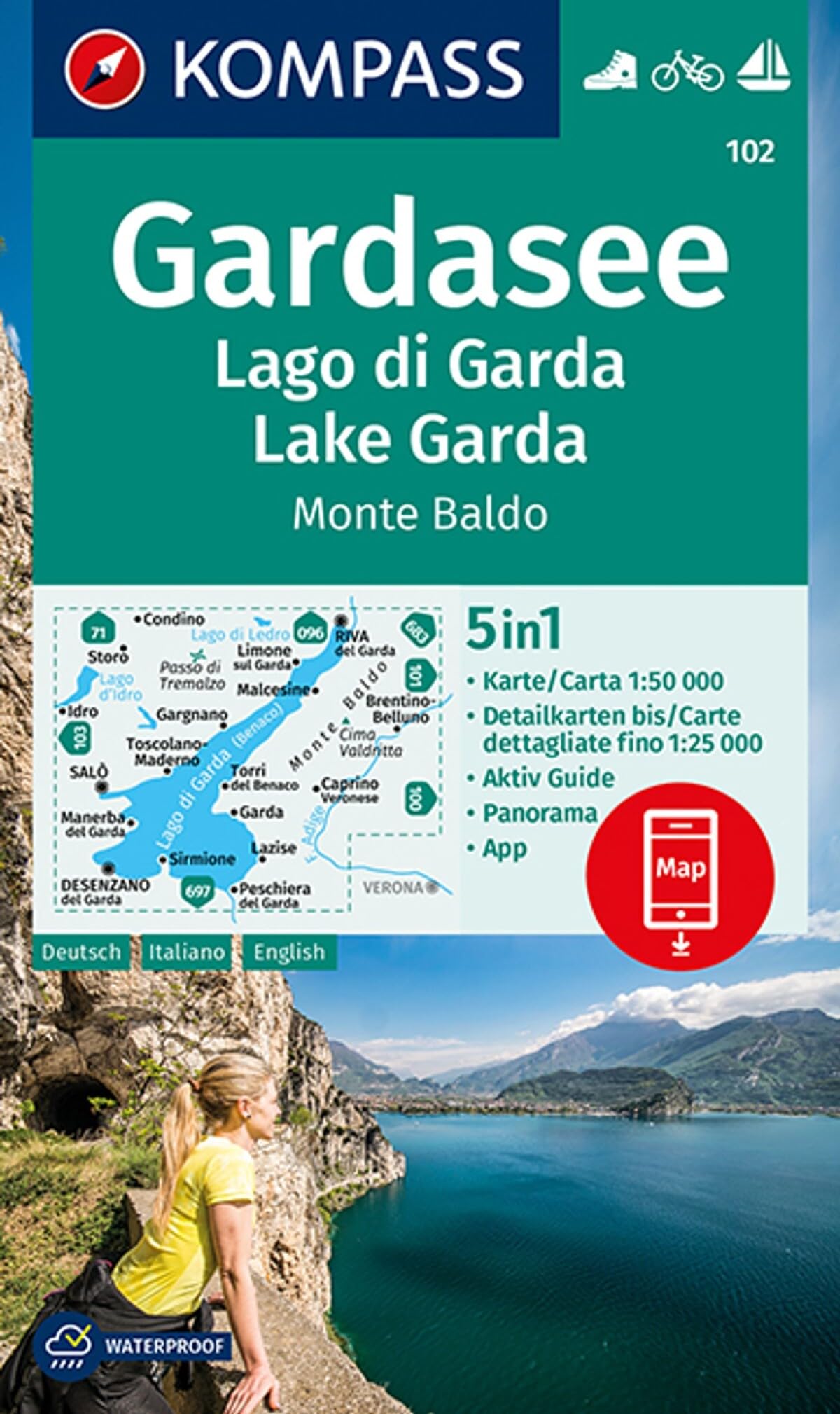 KOMPASS Wanderkarte 102 Gardasee, Lago di Garda, Lake Garda, Monte Baldo 1:50.000 Leisure, Home & Garden