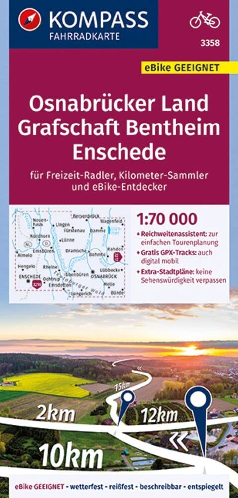 KOMPASS Fahrradkarte 3358 Osnabrücker Land, Grafschaft Bentheim, Enschede 1:70.000 Leisure, Home & Garden