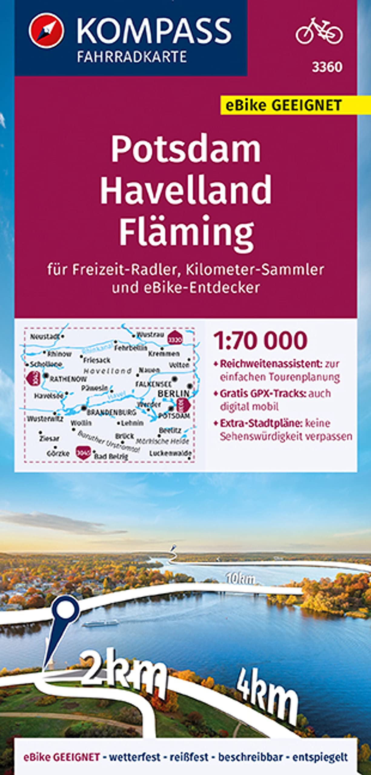 KOMPASS Fahrradkarte 3360 Potsdam, Havelland, Fläming 1:70.000: reiß- und wetterfest mit Extra Stadtplänen Leisure, Home & Garden