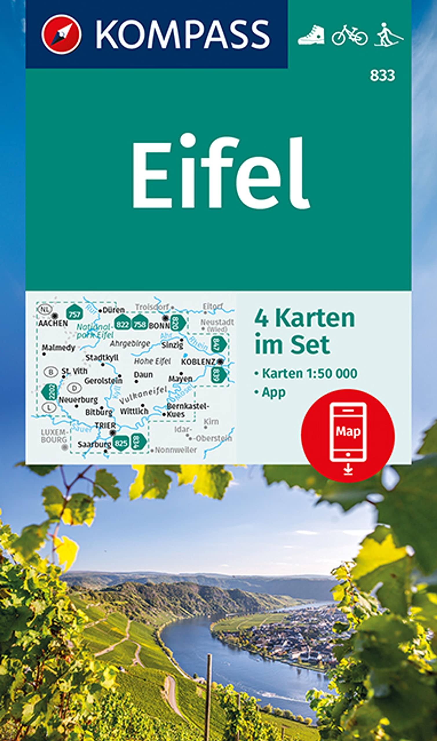 KOMPASS Wanderkarten-Set 833 Eifel (4 Karten) 1:50.000 Maps & Plans