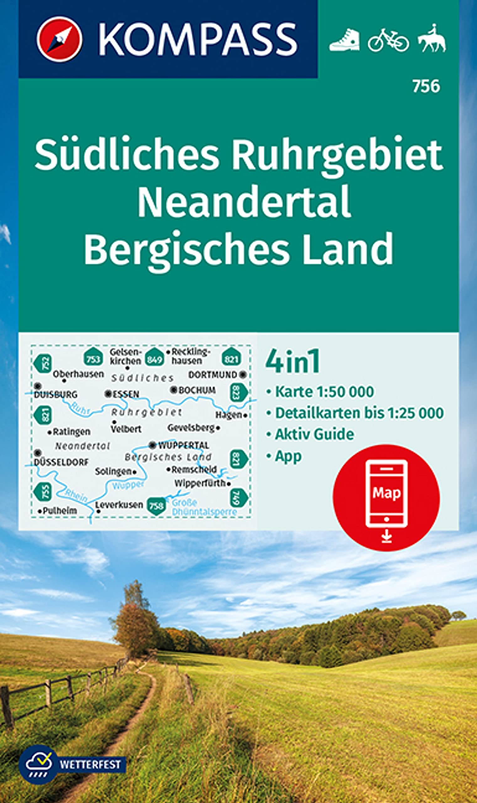 KOMPASS Wanderkarte 756 Südliches Ruhrgebiet, Neandertal, Bergisches Land 1:50.000 book