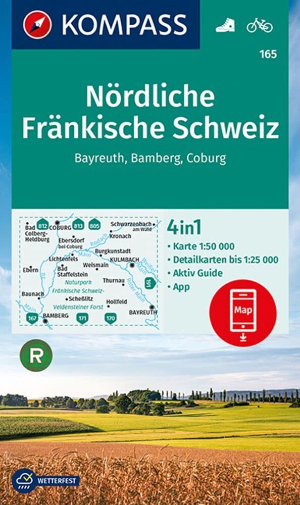 KOMPASS Wanderkarte 165 Nördliche Fränkische Schweiz, Bayreuth, Bamberg, Coburg 1:50.000: 4in1 Wanderkarte mit Aktiv Guide und Detailkarten inklusive ... Verwendung in der KOMPASS-App. Fahrradfahren. Leisure, Home & Garden