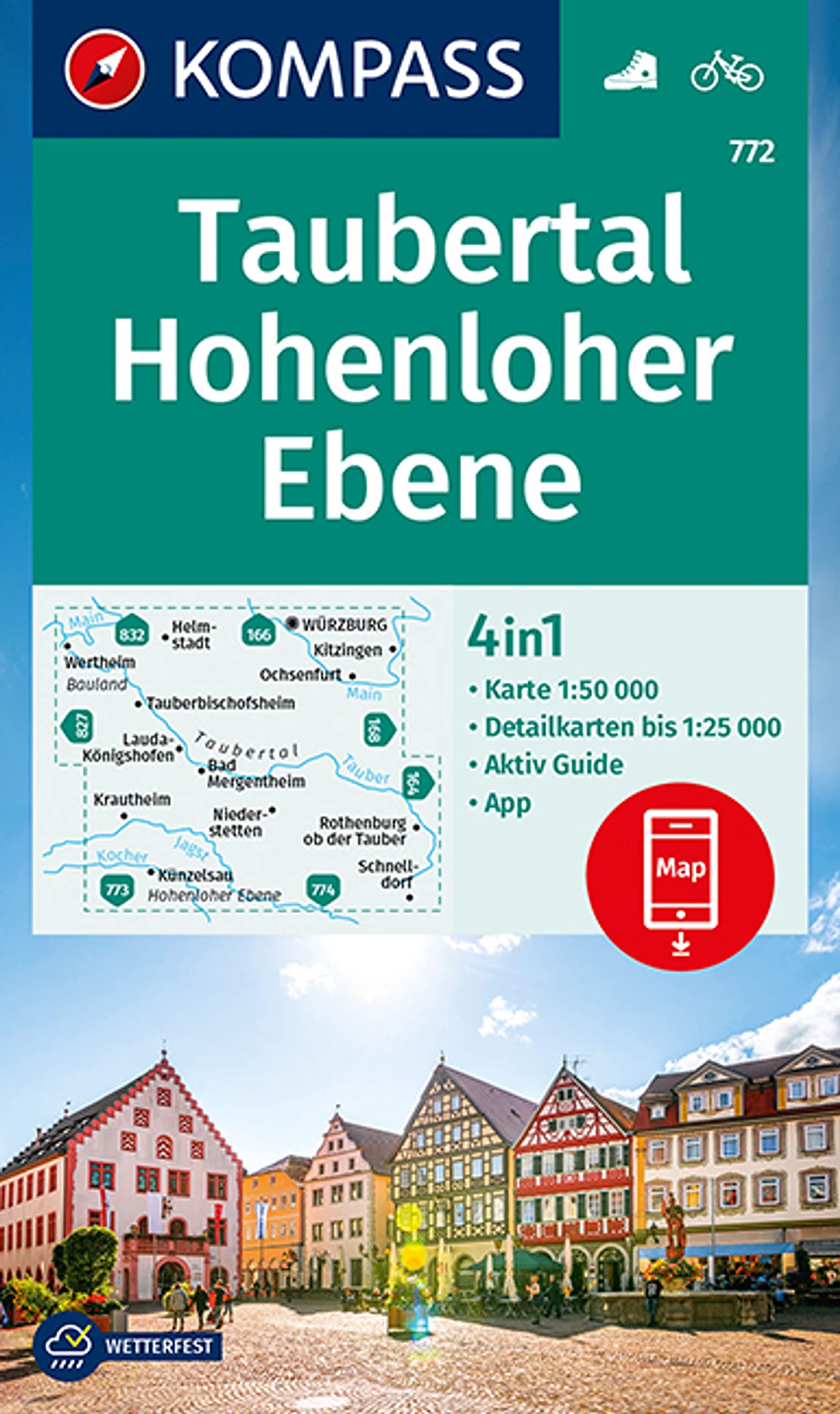 KOMPASS Wanderkarte 772 Taubertal, Hohenloher Ebene 1:50.000: 4in1 Wanderkarte mit Aktiv Guide und Detailkarten inklusive Karte zur offline Verwendung in der KOMPASS-App. Fahrradfahren. Leisure, Home & Garden
