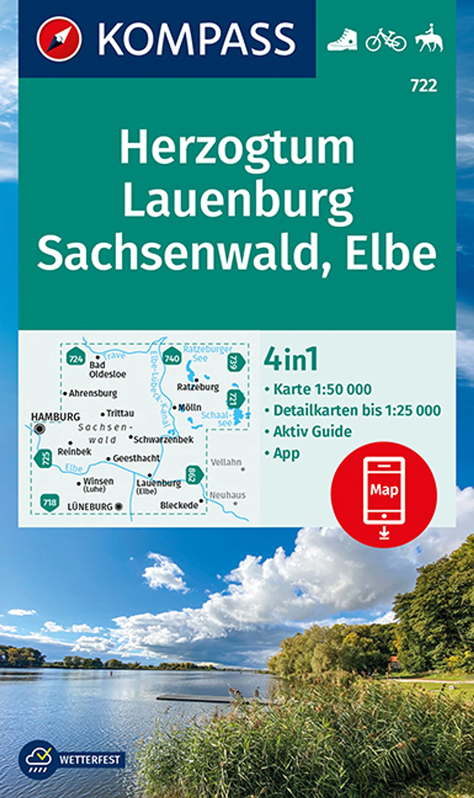 KOMPASS Wanderkarte 722 Herzogtum Lauenburg, Sachsenwald, Elbe 1:50.000 book