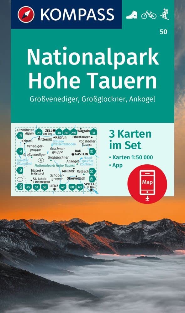 KOMPASS Wanderkarten-Set 50 Nationalpark Hohe Tauern, Großvenediger, Großglockner, Ankogel (3 Karten) 1:50.000: inklusive Karte zur offline Verwendung in der KOMPASS-App. Fahrradfahren. Skitouren Reference Books