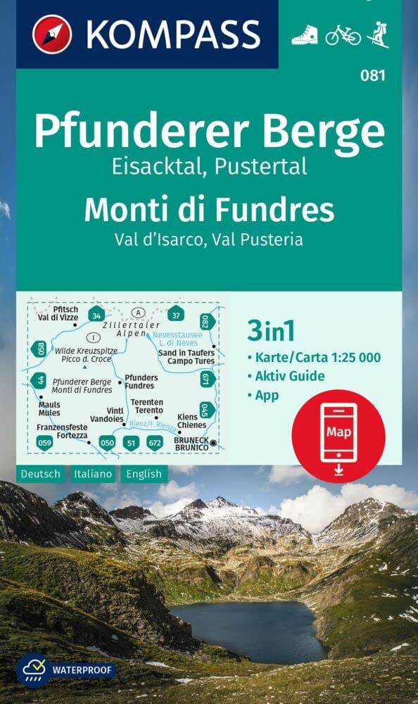 KOMPASS Wanderkarte 081 Pfunderer Berge/Monti di Fundres 1:25.000: 3in1 Wanderkarte mit Aktiv Guide inklusive Karte zur offline Verwendung in der KOMPASS-App. Fahrradfahren. Skitouren. Leisure, Home & Garden