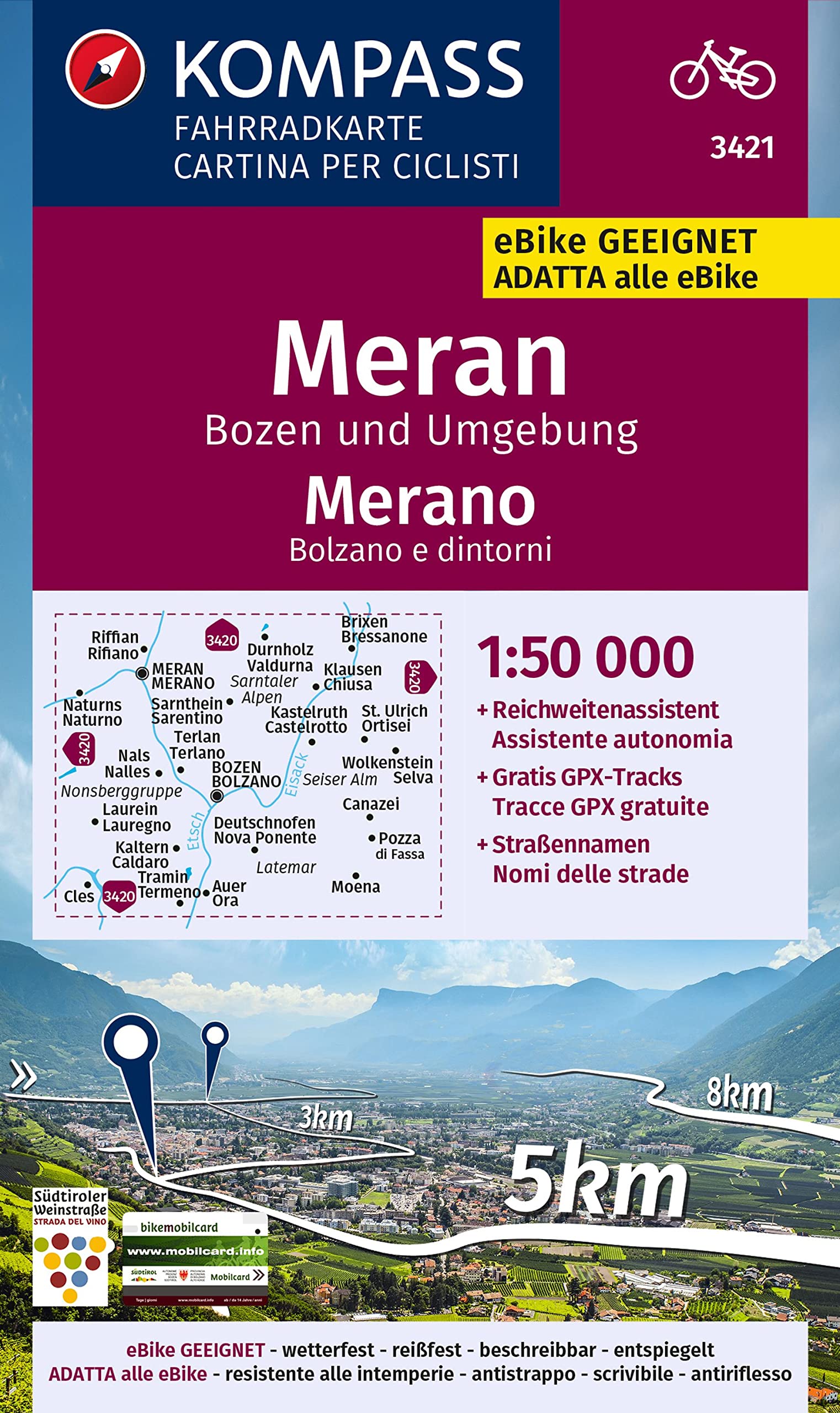 KOMPASS Fahrradkarte 3421 Meran, Bozen und Umgebung 1:50.000 Leisure, Home & Garden