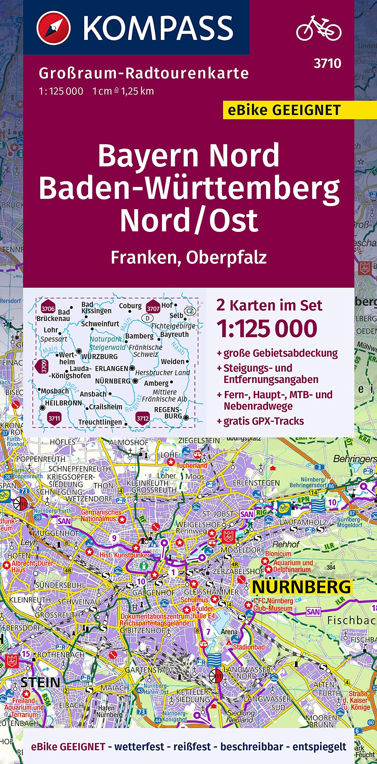 KOMPASS Großraum-Radtourenkarte 3710 Bayern Nord, Baden-Württemberg Nord/Ost 1:125.000 Leisure, Home & Garden