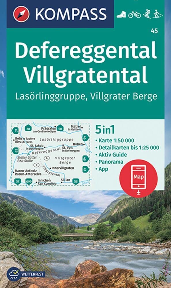 KOMPASS Wanderkarte 45 Defereggental, Villgratental, Lasörlinggruppe, Villgrater Berge 1:50.000 Leisure, Home & Garden