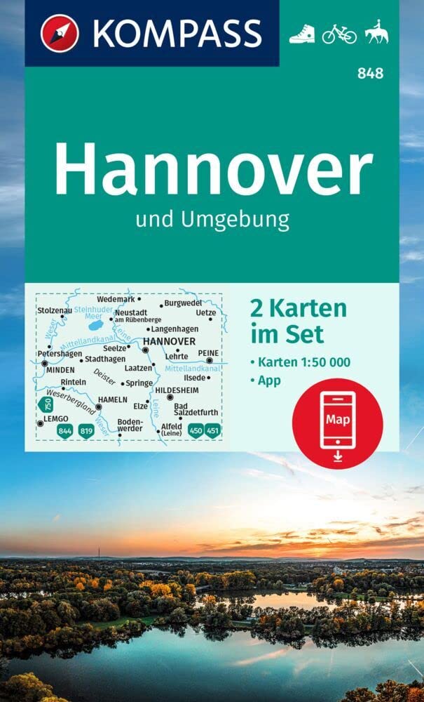 KOMPASS Wanderkarten-Set 848 Hannover und Umgebung (2 Karten) 1:50.000: Karte in der KOMPASS-App offline nutzen, markierte Wanderwege, Fahrradfahren Maps & Plans