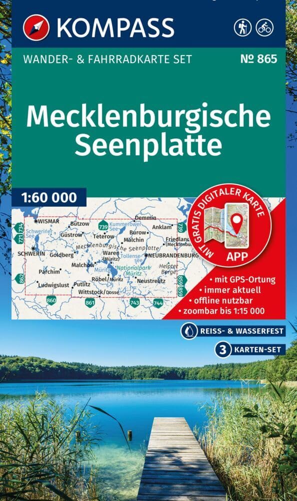 KOMPASS Wanderkarten-Set 865 Mecklenburgische Seenplatte (3 Karten) 1:60.000: Wander- und Fahrradkarte in einem - inklusive Offline-Verwendung in der KOMPASS-App. Wander-& Radwege. Leisure, Home & Garden