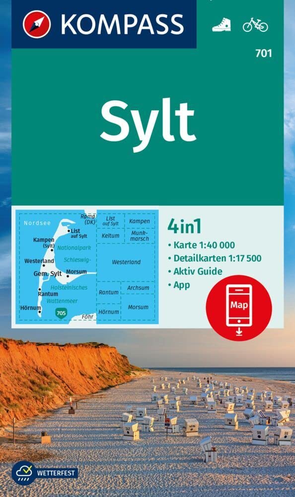 KOMPASS Wanderkarte 701 Sylt mit Ortsplänen 1:40.000 Leisure, Home & Garden