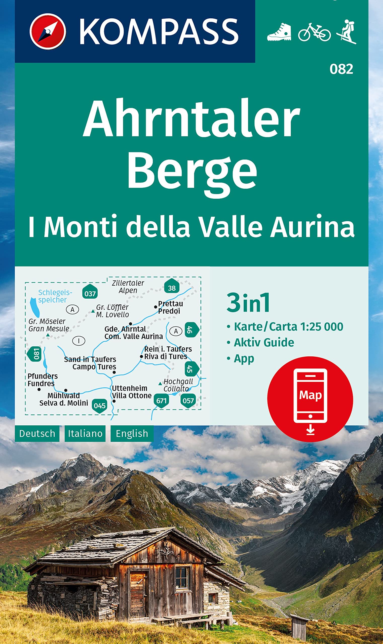 KOMPASS Wanderkarte 082 Ahrntaler Berge, I Monti della Valle Aurina 1:25.000: 3in1 Wanderkarte mit Aktiv Guide inklusive Karte zur offline Verwendung in der KOMPASS-App. Fahrradfahren. Skitouren. Maps & Plans