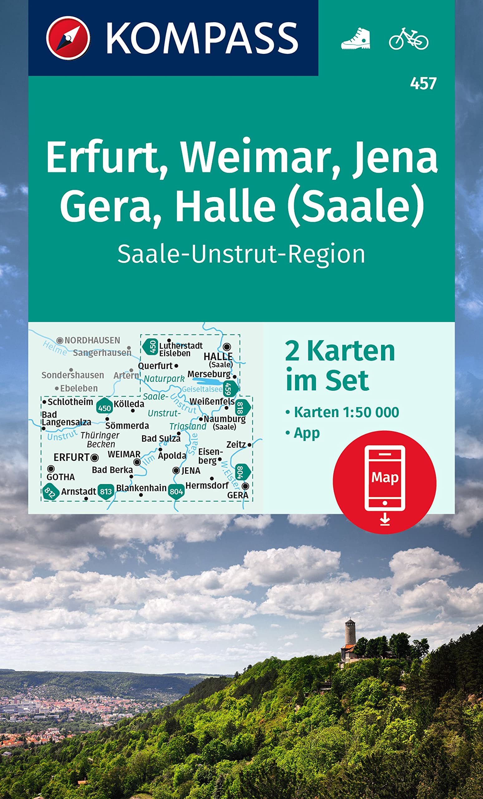 KOMPASS Wanderkarten-Set 457 Erfurt, Weimar, Jena, Gera, Halle (Saale) (2 Karten) 1:50.000: inklusive Karte zur offline Verwendung in der KOMPASS-App. Fahrradfahren. Leisure, Home & Garden