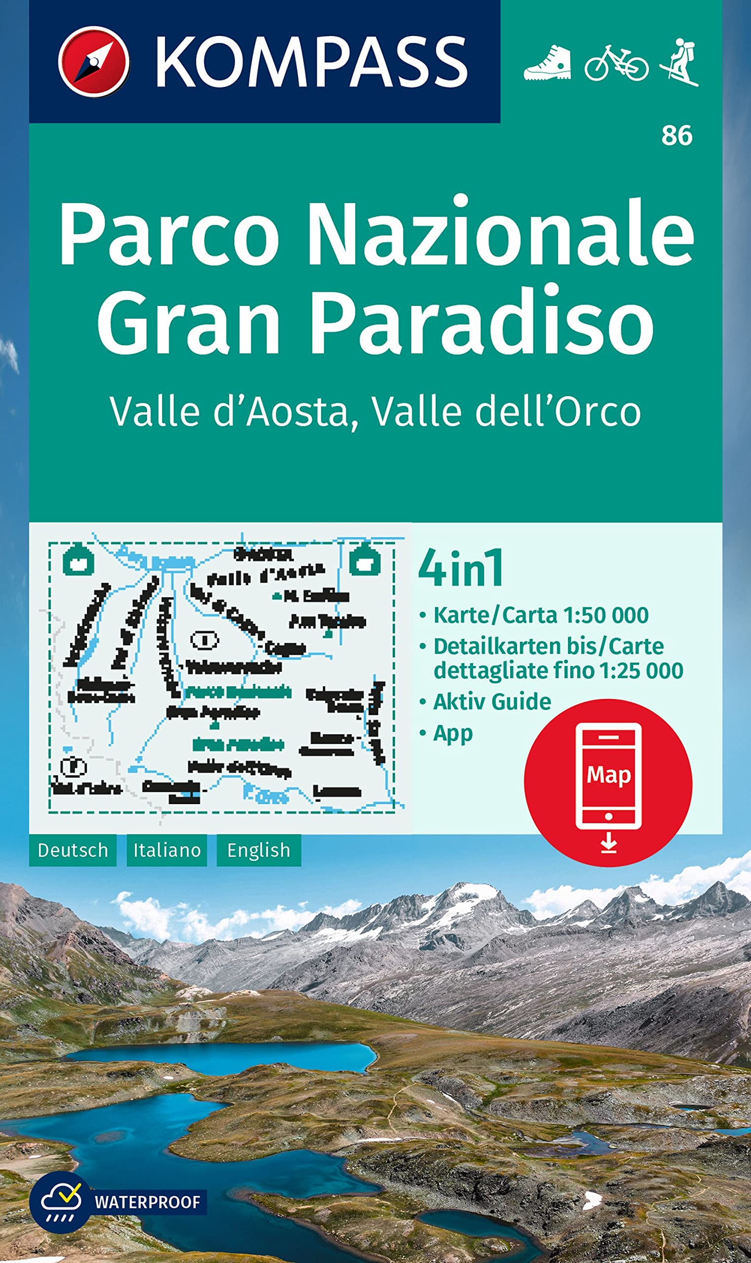 KOMPASS Wanderkarte 86 Parco Nazionale Gran Paradiso, Valle d'Aosta, Valle dell'Orco 1:50.000: 4in1 Wanderkarte mit Aktiv Guide und Detailkarten ... in der KOMPASS-App. Fahrradfahren. Skitouren. Leisure, Home & Garden