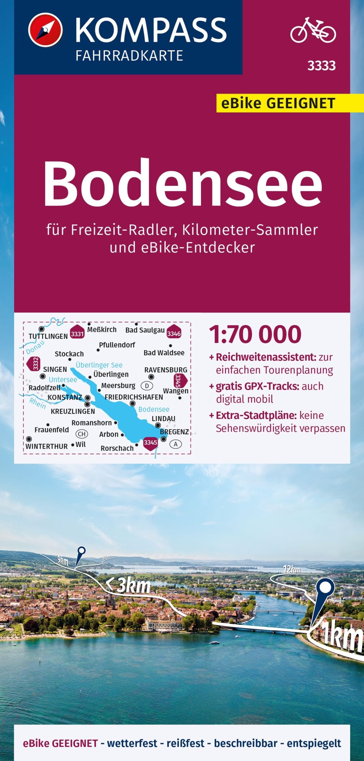 KOMPASS Fahrradkarte 3333 Bodensee 1:70.000 Leisure, Home & Garden