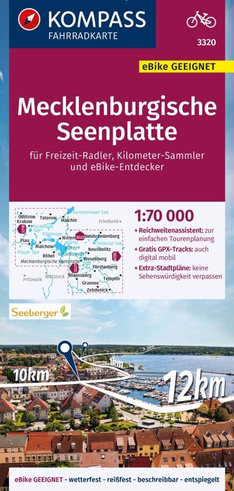 KOMPASS Fahrradkarte 3320 Mecklenburgische Seenplatte 1:70.000: reiß- und wetterfest mit Extra Stadtplänen Maps & Plans