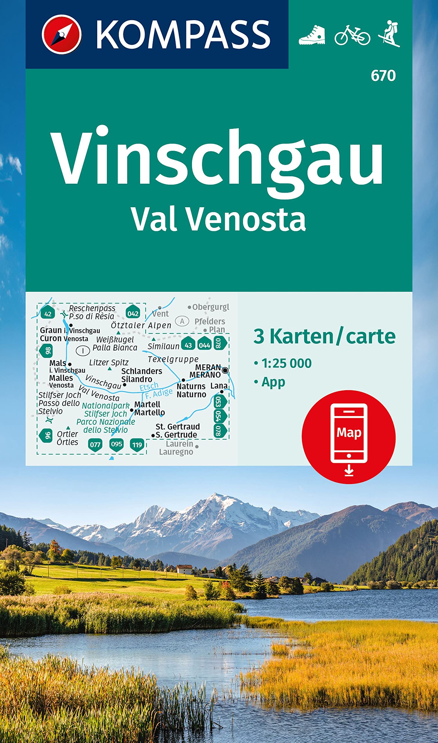KOMPASS Wanderkarten-Set 670 Vinschgau / Val Venosta (3 Karten) 1:25.000: inklusive Karte zur offline Verwendung in der KOMPASS-App. Fahrradfahren. Leisure, Home & Garden