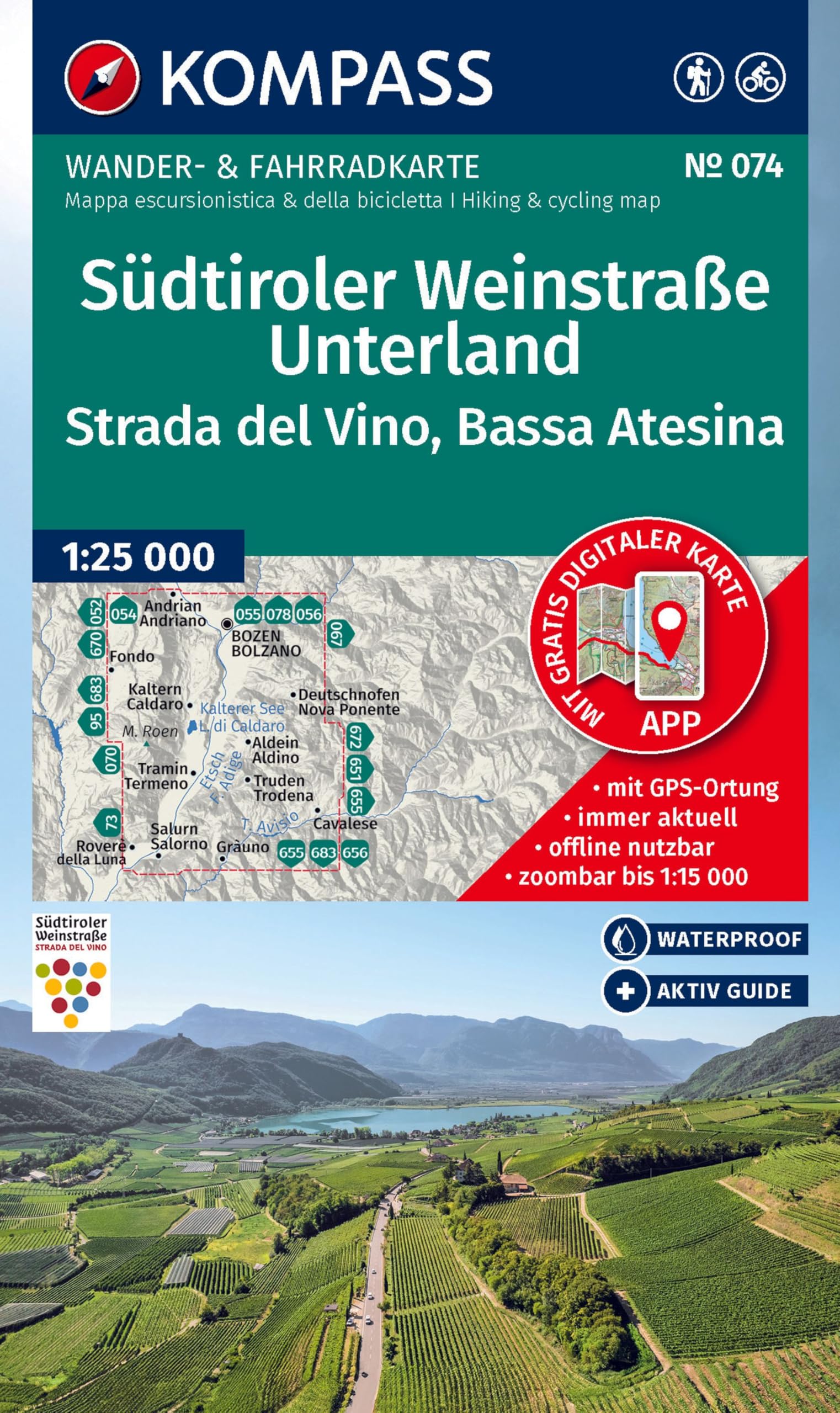 KOMPASS Wanderkarte 074 Südtiroler Weinstraße, Unterland / Strada del Vino, Bassa Atesina 1:25.000 Leisure, Home & Garden