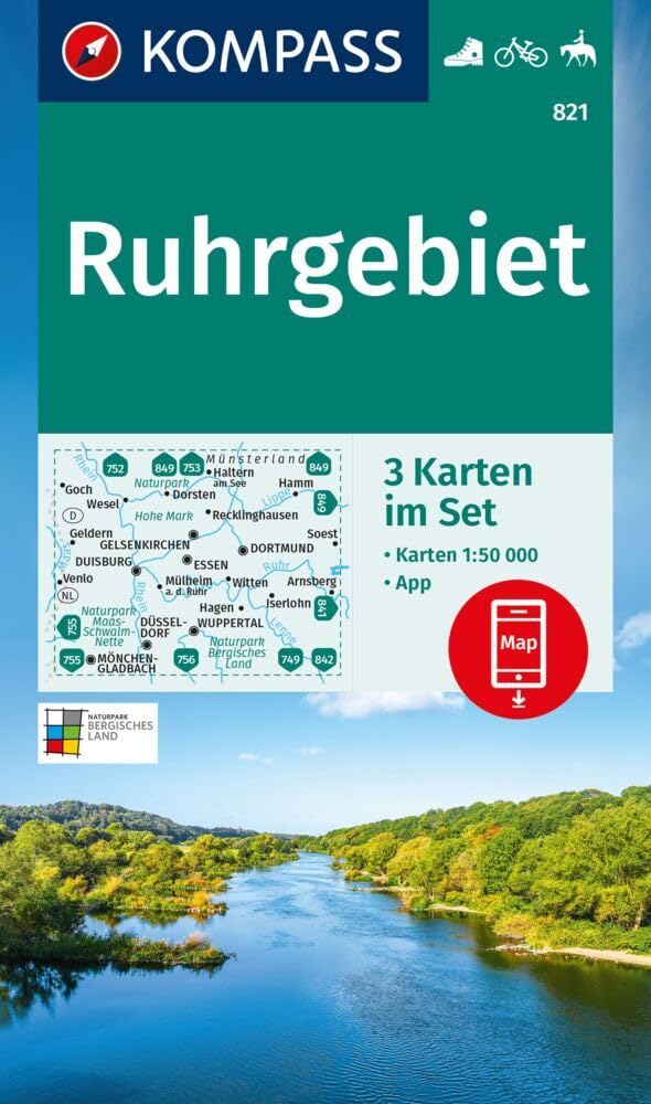 KOMPASS Wanderkarten-Set 821 Ruhrgebiet (3 Karten) 1:50.000 Leisure, Home & Garden