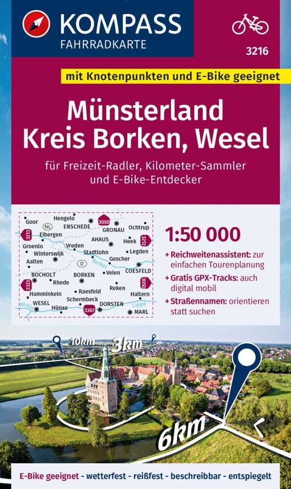 KOMPASS Fahrradkarte 3216 Münsterland, Kreis Borken, Wesel mit Knotenpunkten 1:50.000 Leisure, Home & Garden