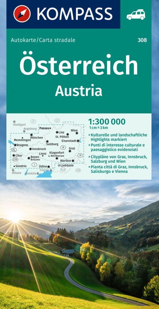 KOMPASS Autokarte Österreich 1:300.000 Leisure, Home & Garden
