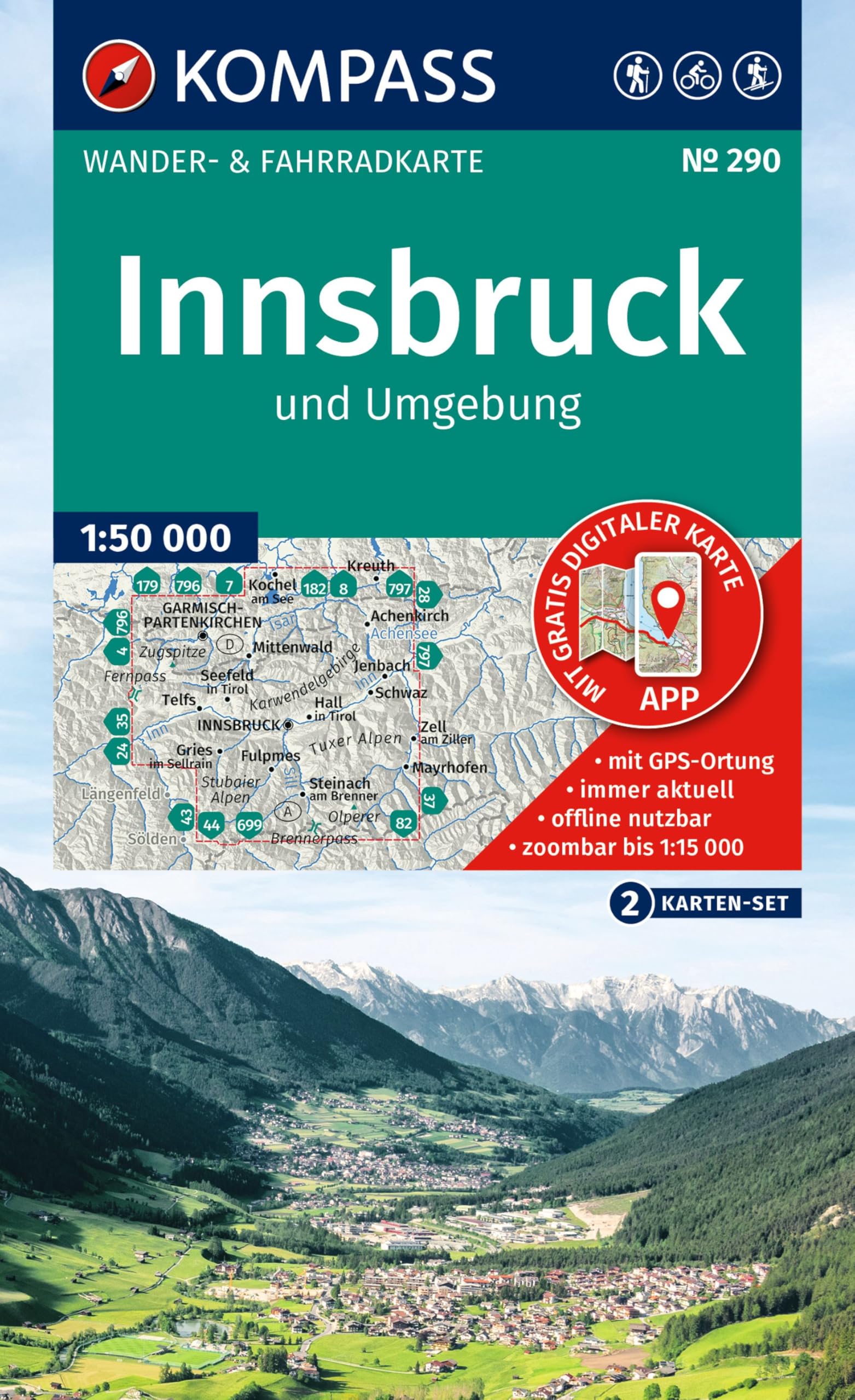 KOMPASS Wanderkarten-Set 290 Innsbruck und Umgebung (2 Karten) 1:50.000 Leisure, Home & Garden