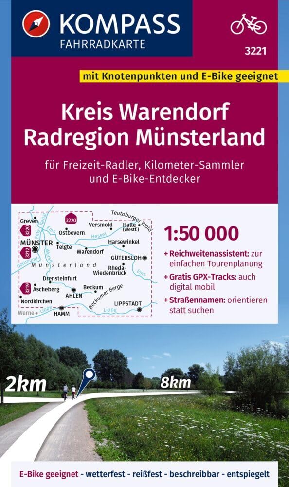 KOMPASS Fahrradkarte 3221 Kreis Warendorf - Radregion Münsterland mit Knotenpunkten 1:50.000 Leisure, Home & Garden